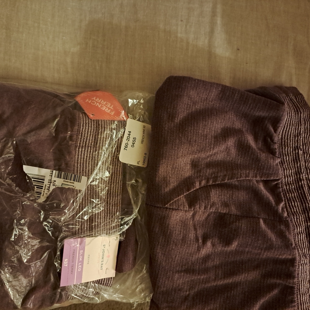 2 PAIR SWEATPANTS, PETITE LARGE, St. Johns Bay, PURPLE, POCKETS, Drawstring